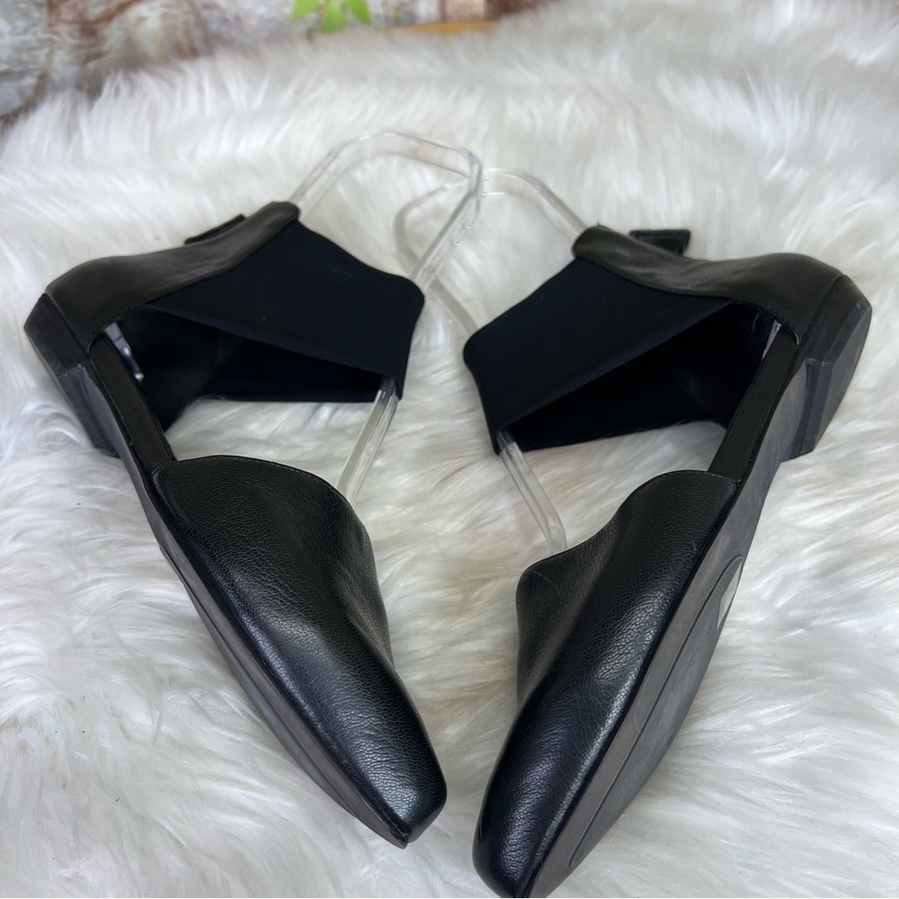 EILEEN FISHER Black Leather Pointed Toe Flats with Elasticized Ankle Strap, 8.5 - Picture 5 of 10